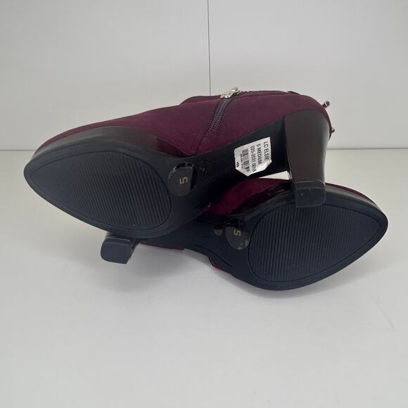 Liz Claiborne Women’s Burgundy Suede Ankle Booties – Size 5M, Block Heel Zip - Picture 11 of 11